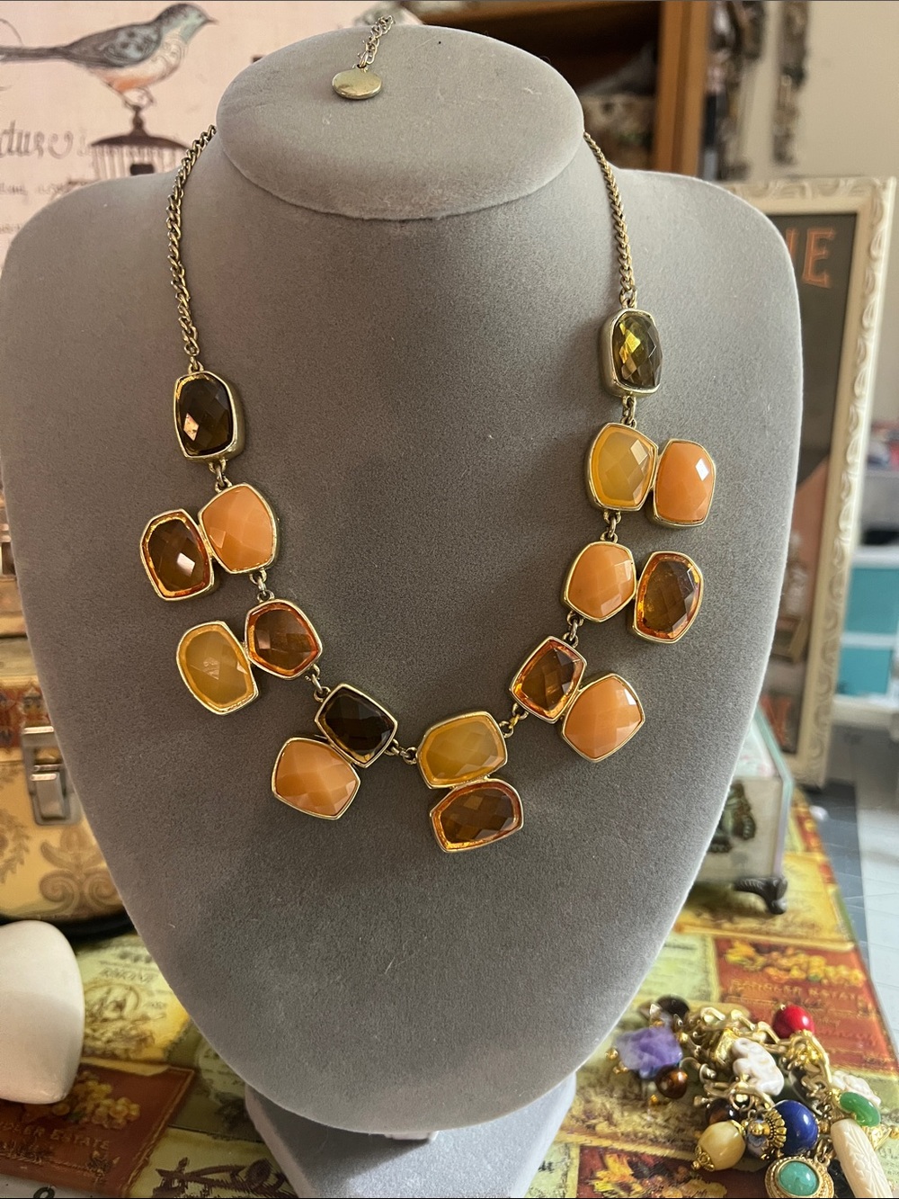 bill blass Gold-Tone Necklace with Amber and Peach Stones